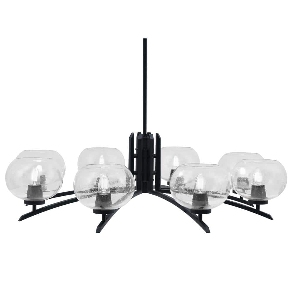 Siena 36.75 in. 8 Light Matte Black Chandelier with Clear Bubble Glass Shad