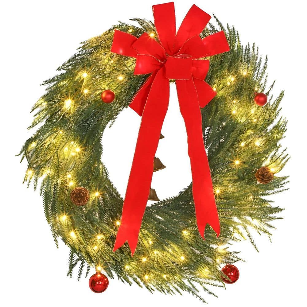 Green Prelit Christmas Wreath Christmas Decoration with LED Lights, 8 Modes and Ornaments for Front Door Indoor price history on PriceWatchPro