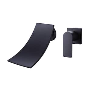 Single-Handle Wall Mounted Bathroom Faucet Waterfall Brass Bathroom Sink Basin Taps in Matte Black (Valve Included)