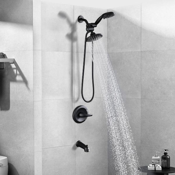 Single Handle 30-Spray Shower Faucet with Dual Shower Heads and Tub Spout in Matte Black (Valve Included)
