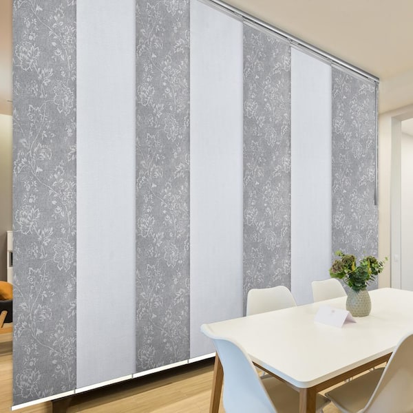 Sartodoors Etched Stone 110 in. - 153 in. W x 94 in. L Adjustable 7- Panel White Single Rail Panel Track with 23.5 in. Slates