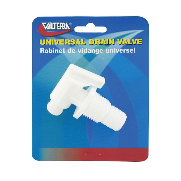 Valterra Universal Drain Valve - Threaded, White (Carded)
