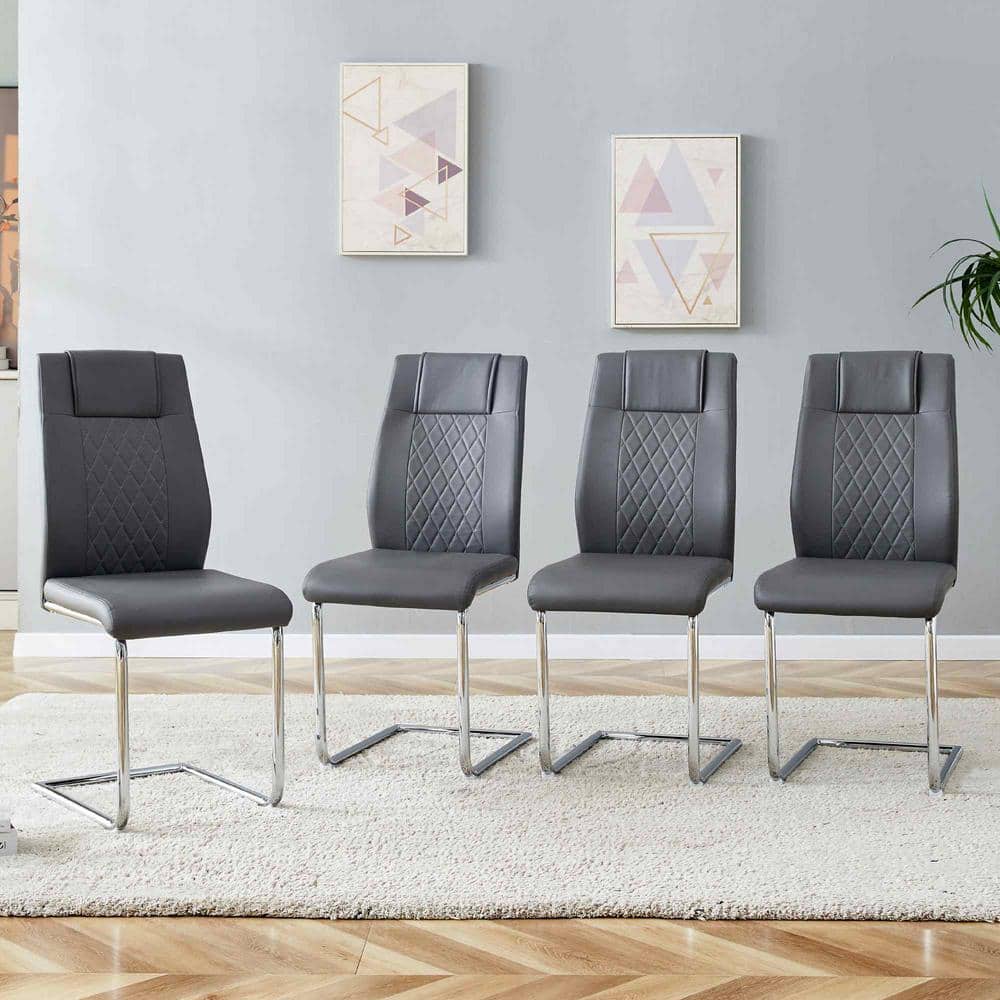 Modern Gray PU Leather Seat Dining Chairs Set of 4 for Kitchen, Living, Dining Room price history on PriceWatchPro