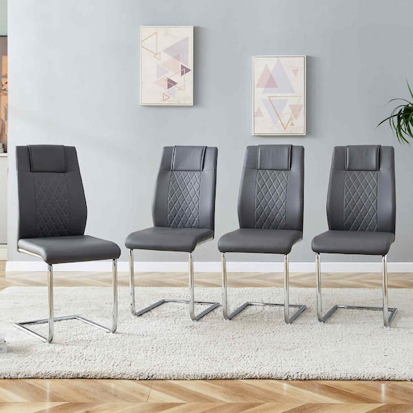 Polibi Modern Gray PU Leather Seat Dining Chairs Set of 4 for Kitchen, Living, Dining Room