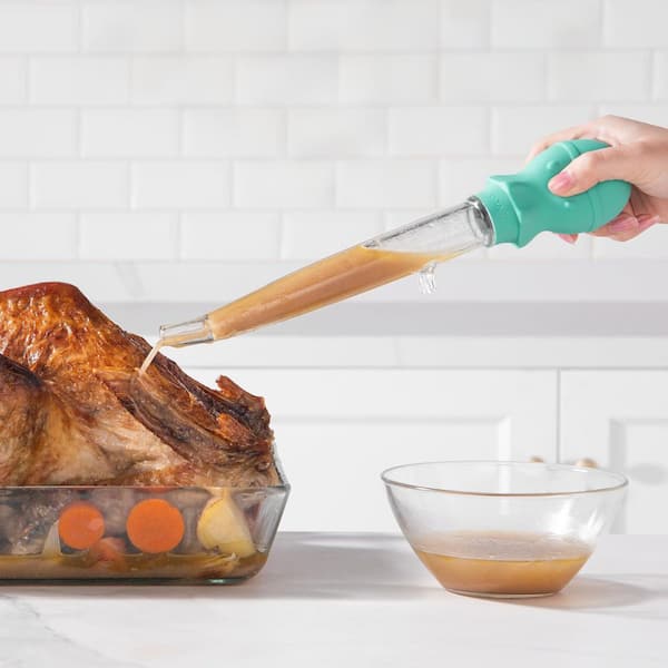 1.5 oz. Angled Turkey Baster with Heat Resistant Food Grade Tritan and Silicone Large Octopus Bulb and Cleaning Brush