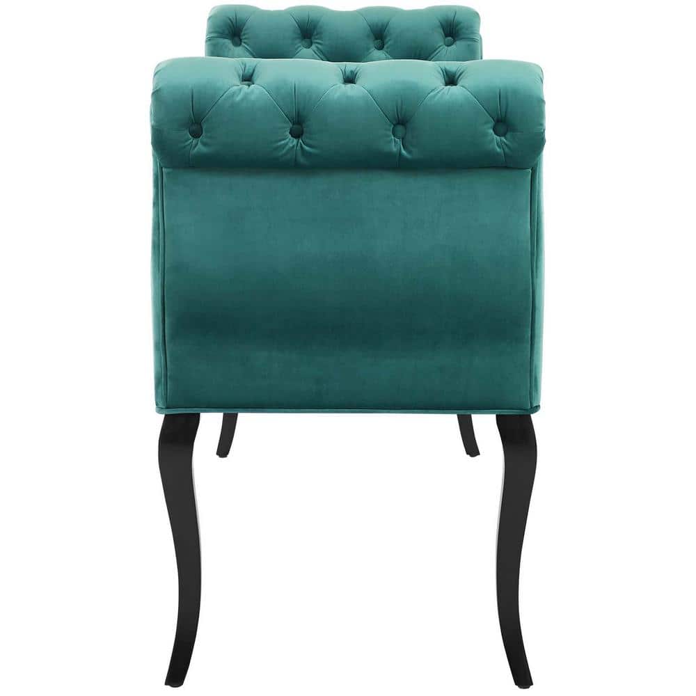 Adelia Teal Velvet Button Tufted Storage Bench with Rolled Armrests