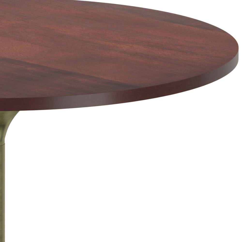 Radford Round Walnut Wood and Antique Brass Pedestal Dining Table
