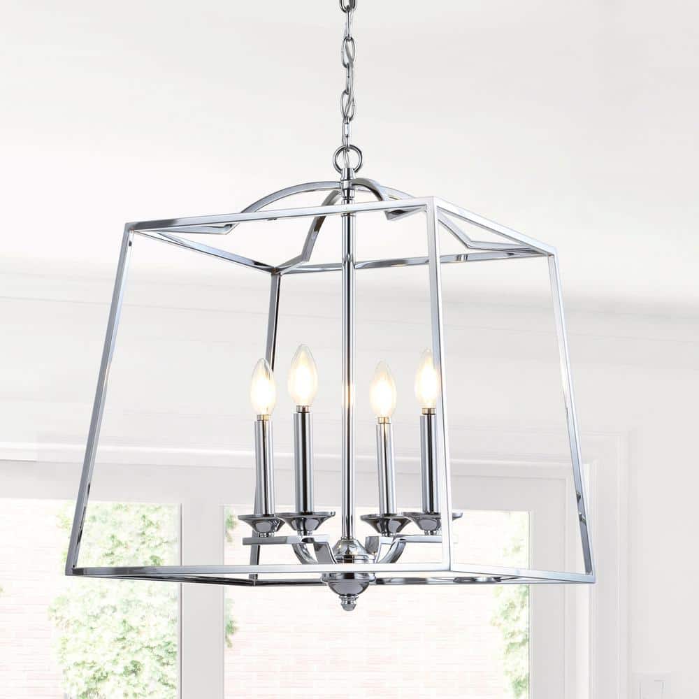 Gloria Polished Chrome 19" LED Lantern Pendant - Adjustable Height