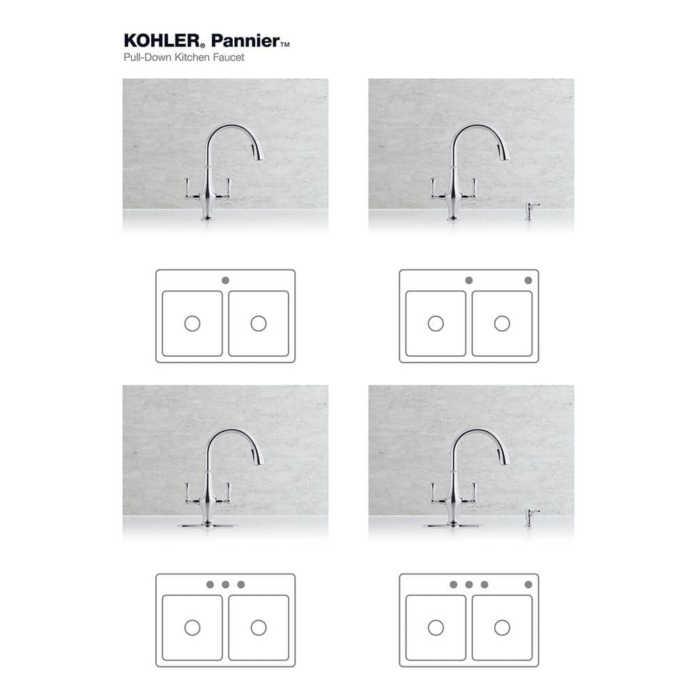 Polished Chrome Double Handle Pull Down Kitchen Faucet with Spray