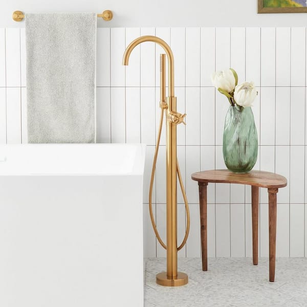 SIGNATURE HARDWARE Vassor Single-Handle Floor Mounted Roman Tub Faucet in. Brushed Gold