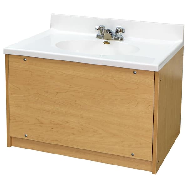 31 in. W x 21 in. D x 21.5 in. H Single Sink Freestanding Kids Bathroom Vanity with White Marble Top (Maple)