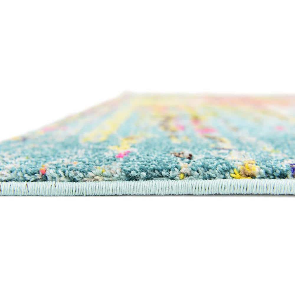 Abstract Blue Synthetic 5' x 8' Easy-Care Rectangular Rug