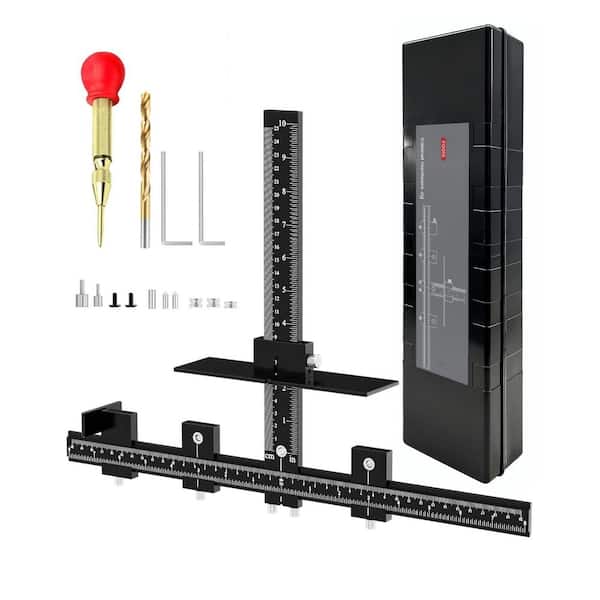 Cabinet Hardware Jig, Adjustable Cabinet Handle Jig with Center Punch, All Aluminum Cabinet Handle Template Tool