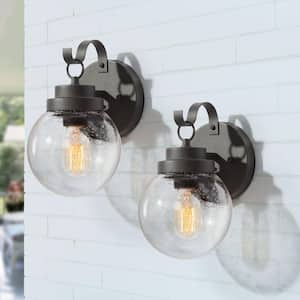 Amonti 1-Light Modern Farmhouse Black Outdoor Wall Lantern Sconce Decorative Coach Light with Seeded Glass Shade(2-Pack)