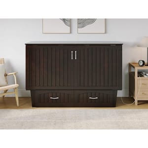 Sydney Espresso Queen Wood Murphy Bed Chest with Mattress, Storage and Built-in Charging