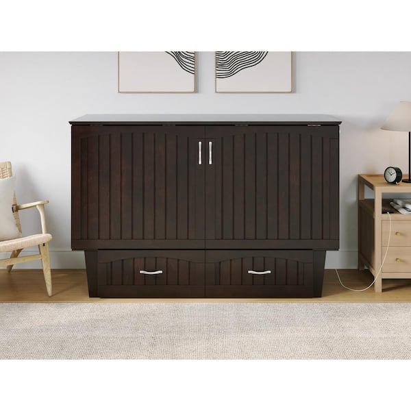 AFI Sydney Espresso Queen Wood Murphy Bed Chest with Mattress, Storage