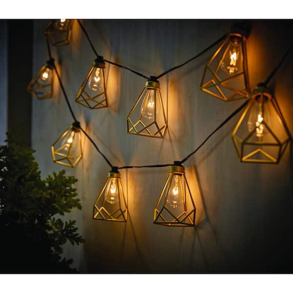 Hampton Bay 10-Light 10 ft. Indoor/Outdoor Plug-In Incandescent Gold Cage  String Light 12300-6-BR - The Home Depot