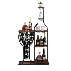 -Bottle Floor Wine Rack, 5 Tier Freestanding Wine Rack with Wine Glass Holder and Storage Shelves