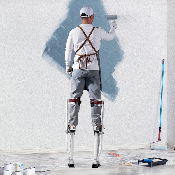 Adjustable Drywall Stilts, 18 in. to 30 in. Aluminum Tool Stilts with Protective Knee Pads, Non-Slip Work Stilts, Silver