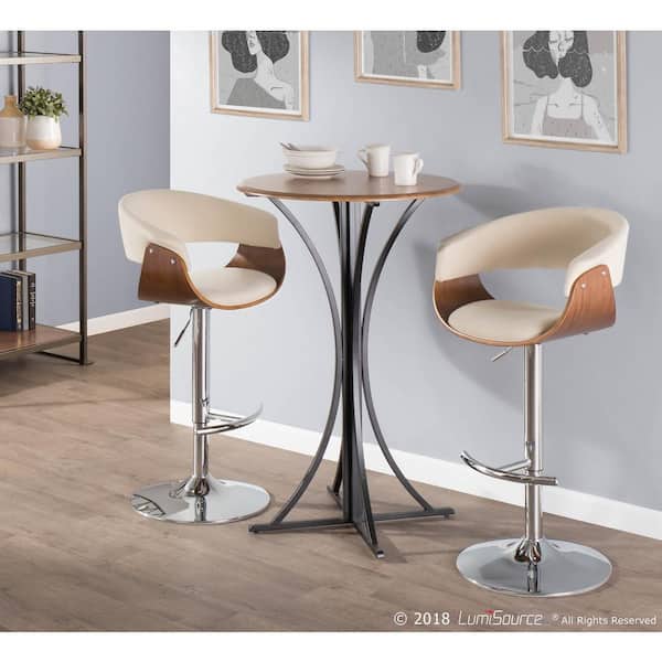 Vintage Mod Walnut and Cream Adjustable Bar Stool
