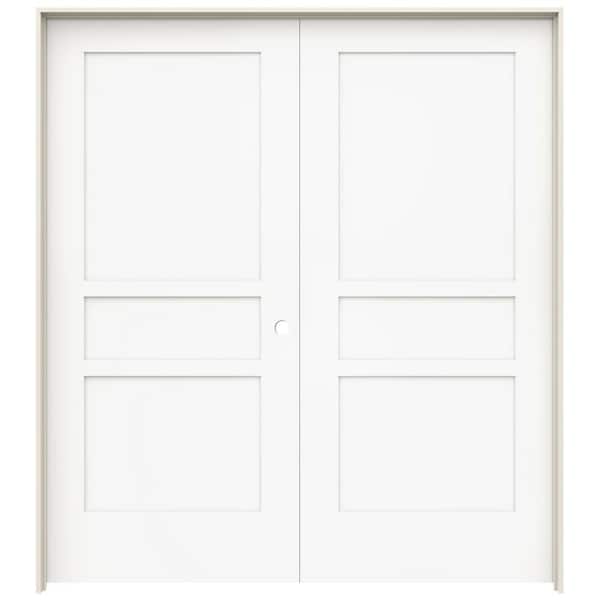 36 in. x 80 in. Tria Modern White Left-Hand Mirrored Glass Molded Composite Double Prehung Interior Door