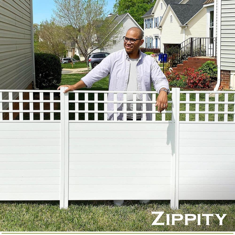 Keswick White Vinyl Lattice-Top Privacy Fence Panels, 3.5-ft