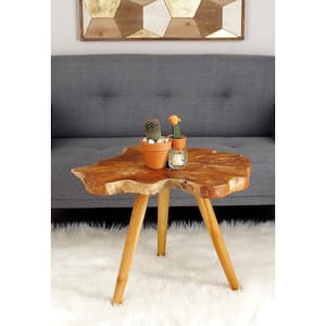 25 in. Brown Handmade Live Edge Large Round Wood End Accent Table with Tripod Legs