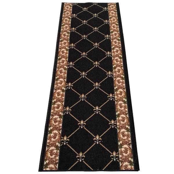 PLAYA RUG Fleur De Lis French Black 26 in. W x 42 ft. L RunnerRug/Stair Runner 92.4 sq. ft.