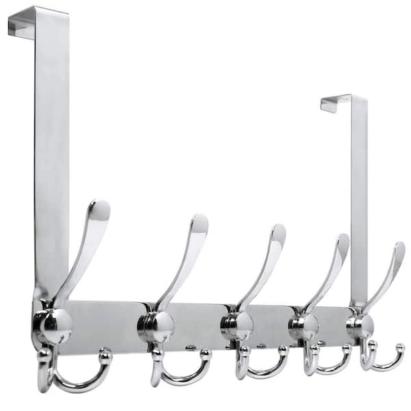 16.75 in. Over The Door Hooks Rack with 5-Tri Hooks for Hanging for Bathroom Hanging, Silver (1-Pack)