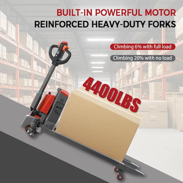 Red 4,400 lbs Lithium Fully Electric Pallet Truck with 48-Volt/20AH One Set Way Battery 48 x 27 in. Fork