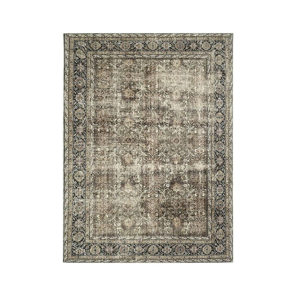 Kingston Brown 6 ft. x 9 ft. Distressed Herati All Over Design Area Rug