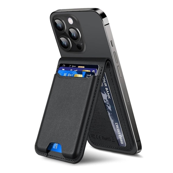 Yichuhaoxi Vegan Leather Magnetic Wallet Stand for iPhone with Adjustable Stand, Wallet Tracker, 6-Card Holder in Black