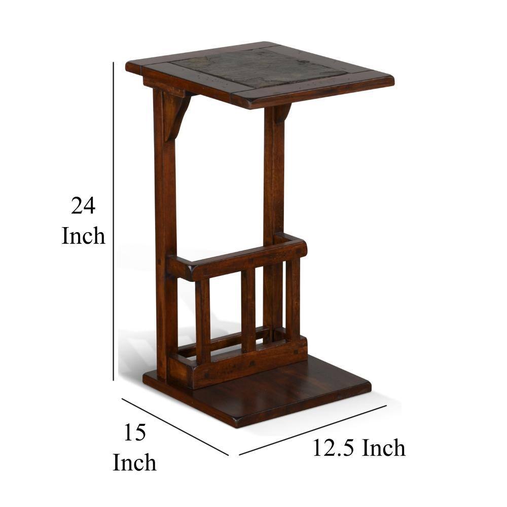 Odel Dark Brown Mahogany Wood Side Table with Magazine Rack