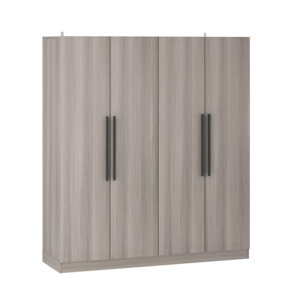 Gray Wood 63 in. W 4-Door Wardrobe Armoires with Hanging Rod and Storage Shelves (70.9 in. H x 19.7 in. D)