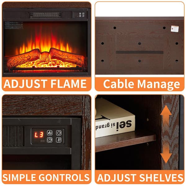 58.27 in. Freestanding TV Stand with 23 in. Electric Fireplace Insert, TVs up to 65 in., Dark Cherry, Embossed Pattern