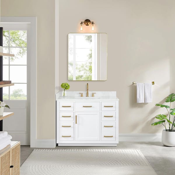 Altair Gavino 42 in.W x 22 in.D x 34 in.H Bath Vanity in White with Grain White Composite Stone Top