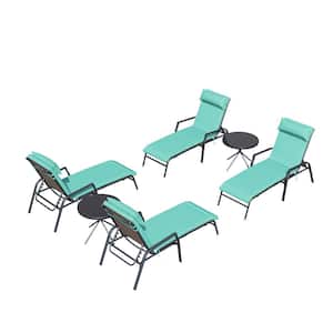 Black Frame 6-Piece Metal Outdoor Chaise Lounge Set with Light Green Cushion and Coffee Table