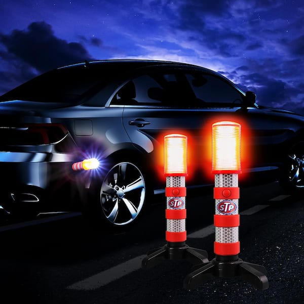 STP Emergency LED Road Flares, 3 Separate Lighting Modes, Battery-Powered (2-Pack)