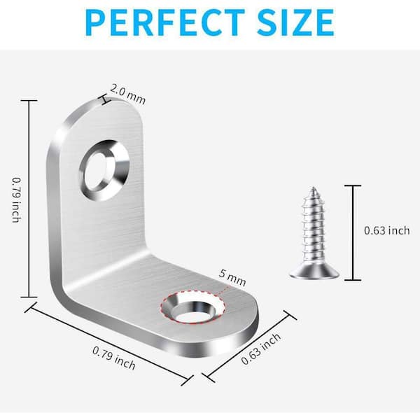 Stainless Steel L Bracket Corner Brace 100-Pack – Small Right Angle Brackets For Wood Furniture, Chairs, Drawers & Cabinets With Screws