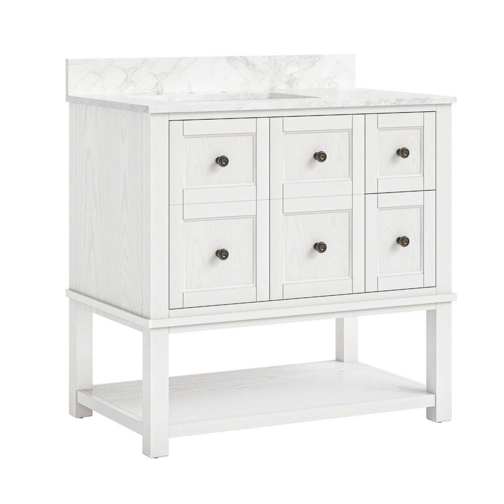 Janus 36 in. W x 22 in. D x 38.9 in. H Single Sink White Freestanding Bath Vanity with White Engineered Stone Top price history on PriceWatchPro