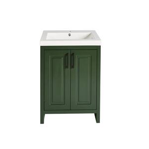 21.1 in. W x 18.88 in. D  x 34 in. H Freestanding Bathroom Vanity in Green with White Resin Single Sink Top
