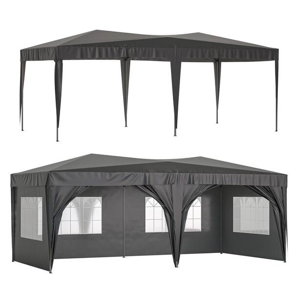 Anvil 10 ft. x 20 ft. Black Pop Up Canopy Outdoor Portable Party Wedding Tent with 6 Removable Sidewalls and Carry Bag