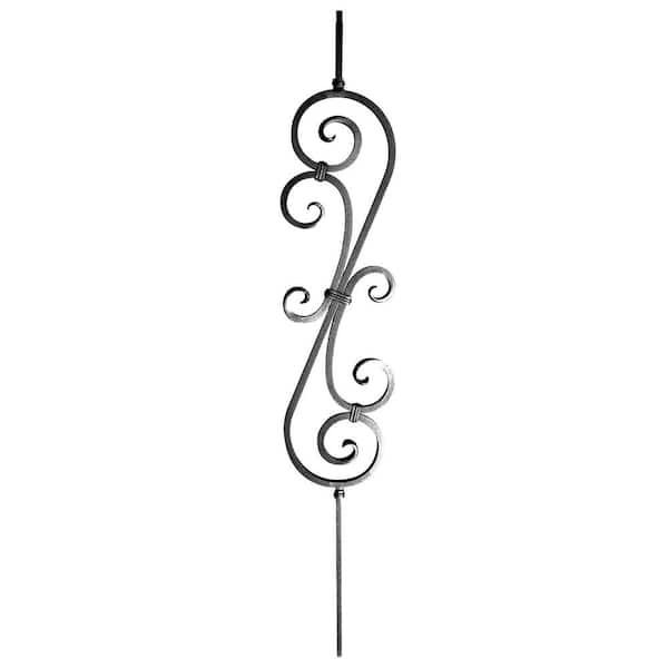 arteferro 44 in. x 7 3/8 in. 26 in. Double S-Scroll Shadow Grey Powder Coated Wrought Iron Metal Stair Baluster