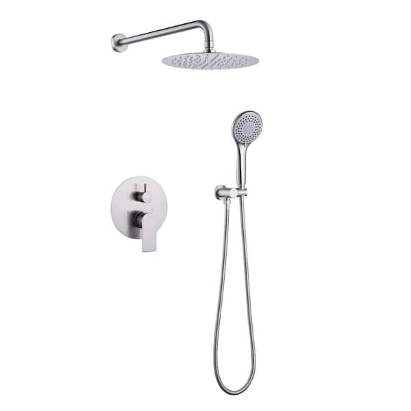 Tomfaucet 2-Spray Patterns 4.4 GPM 10 in. Wall Mount Dual Shower Heads Rainfall Shower System in Brushed Nickel