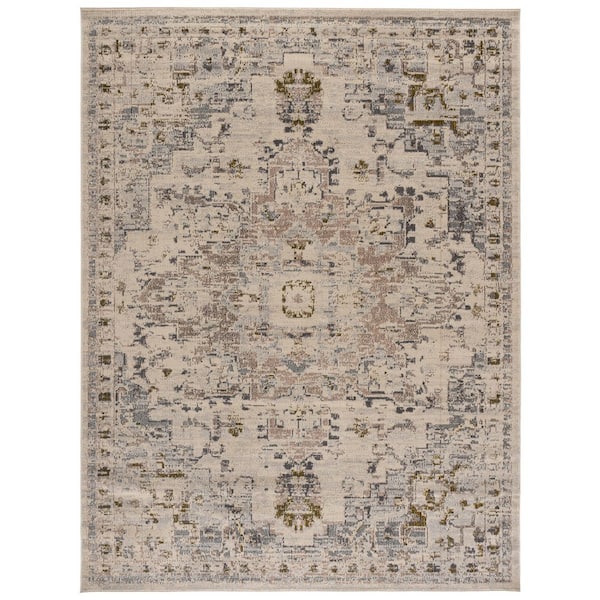 Madison 8 ft. x 10 ft. Ivory/Gray Gold Distressed Border Area Rug