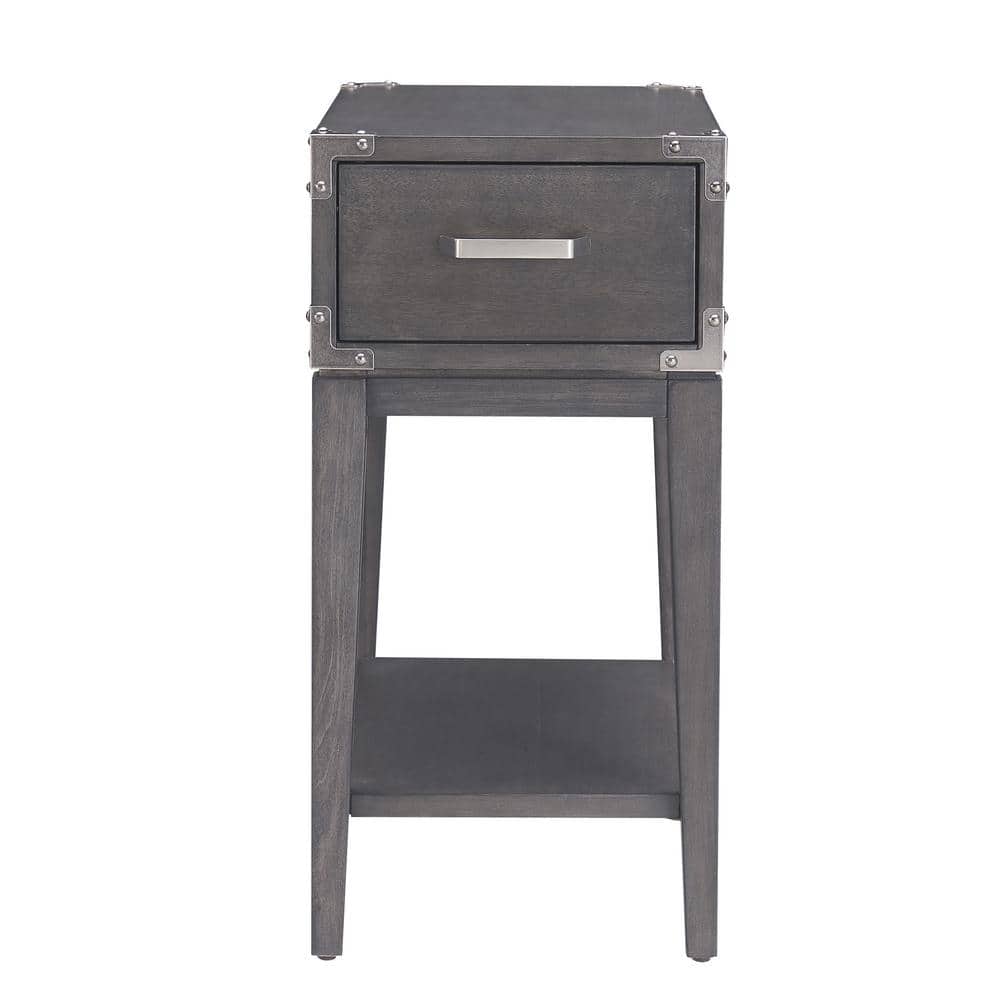 Anthracite and Pewter Rectangular Side Table with Drawer and Shelf