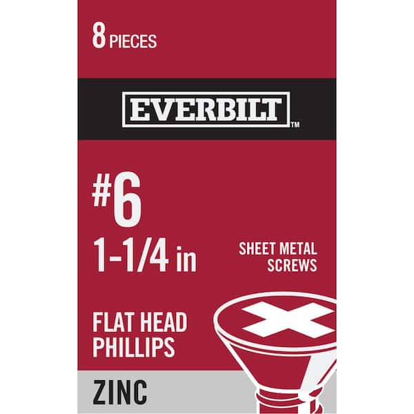 Everbilt #6 x 1-1/4 in. Zinc Plated Phillips Flat Head Sheet Metal Screw (8-Pack)