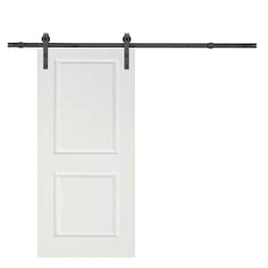 Classic Bent Strap Sliding Door Track Hardware and White Primed MDF Raised 2 Panel Interior Door