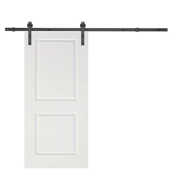 CALHOME Classic Bent Strap Sliding Door Track Hardware and White Primed MDF Raised 2 Panel Interior Door