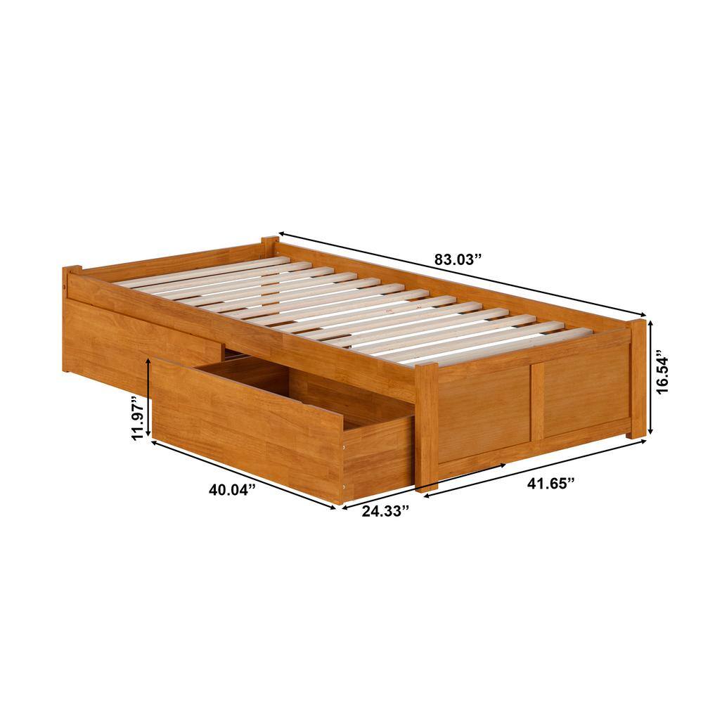 Light Toffee Twin XL Wood Platform Bed with Storage Drawers